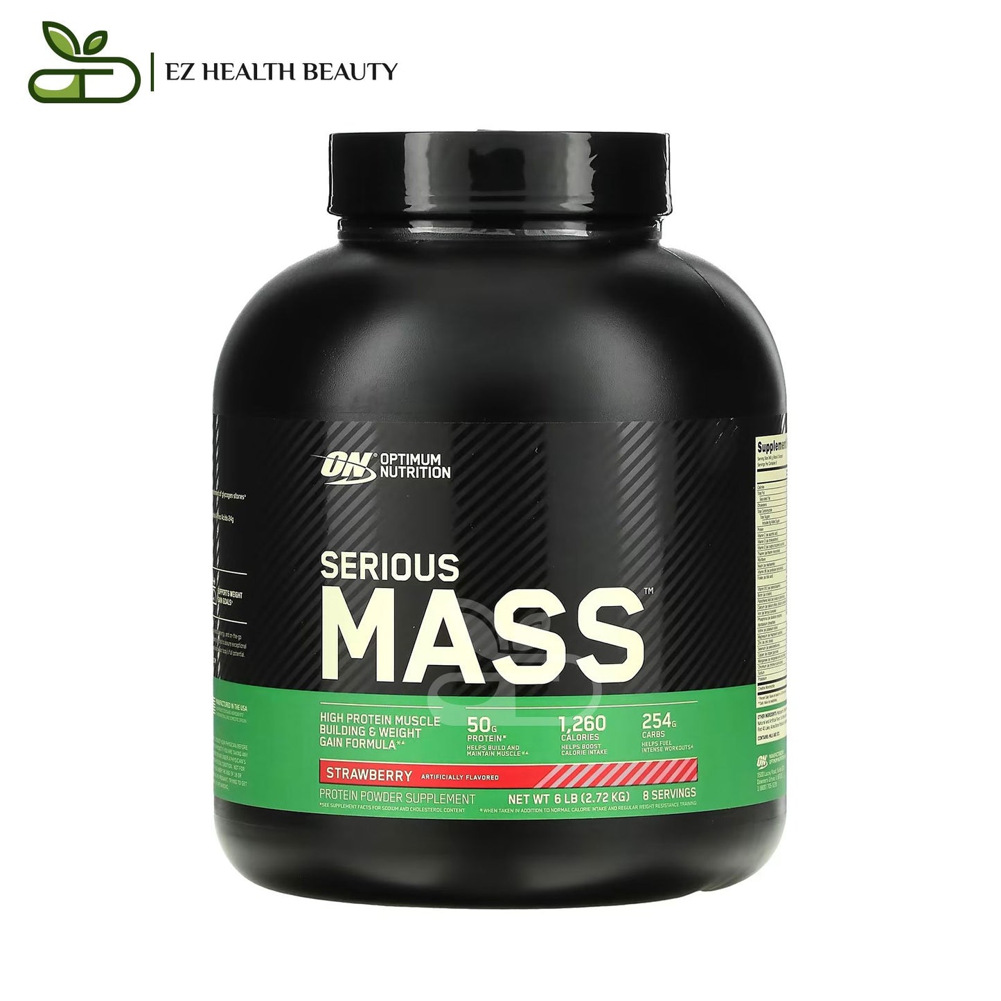 مكمل serious mass لاكتساب الوزن أوبتيموم نيوتريشن | سيرياس ماس مسحوق عالي البروتين، بنكهة الفراولة 6 رطل (2.72 كجم)