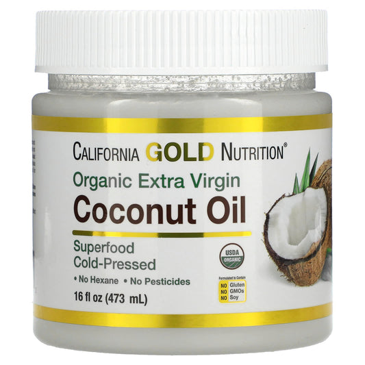 California Gold Nutrition cold pressed organic extra virgin coconut oil for hair and skin - 16 fl oz (473 ML)